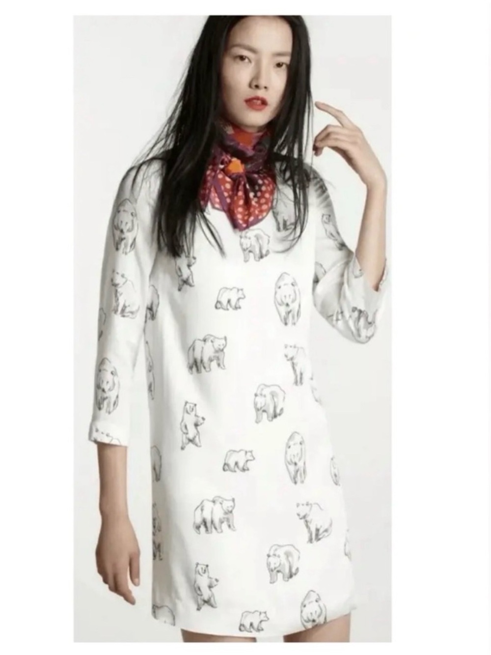 Leah Reena Goren Anthropologie Arctic White Bear Print Shift Dress